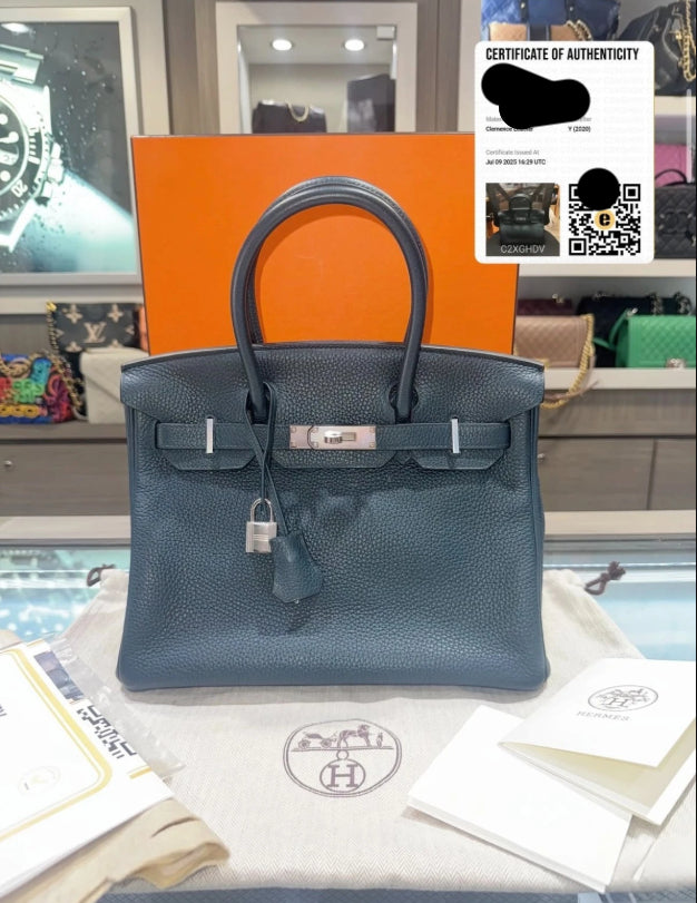 Hermes Birkin 30 – Clemence Leather in Vert Cypress with Palladium Hardware 20'