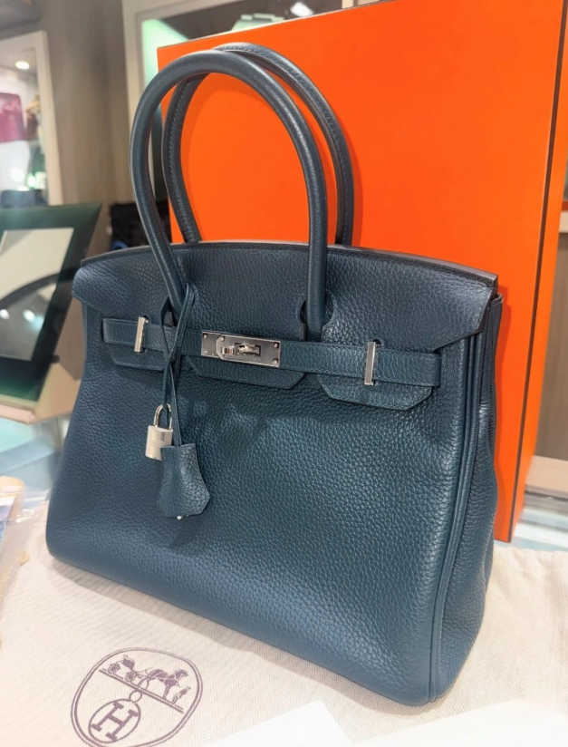 Hermes Birkin 30 – Clemence Leather in Vert Cypress with Palladium Hardware 20'