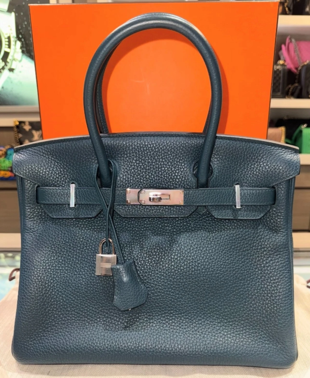 Hermes Birkin 30 – Clemence Leather in Vert Cypress with Palladium Hardware 20'