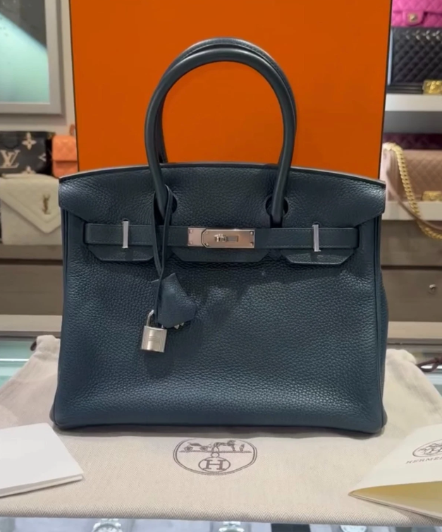 Hermes Birkin 30 – Clemence Leather in Vert Cypress with Palladium Hardware 20'