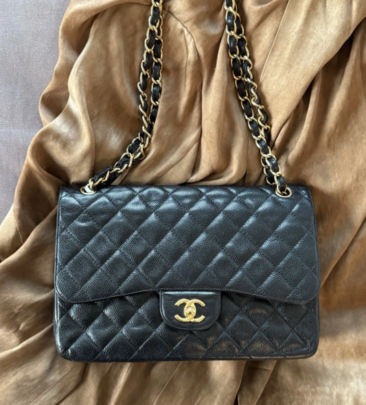 CHANEL Black Caviar Classic Double Flap Jumbo