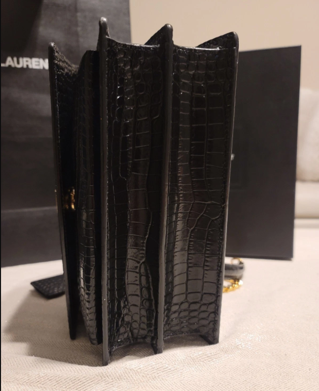 Saint Laurent Sunset Medium Bag in Crocodile-Embossed Leather NOIR Authentic