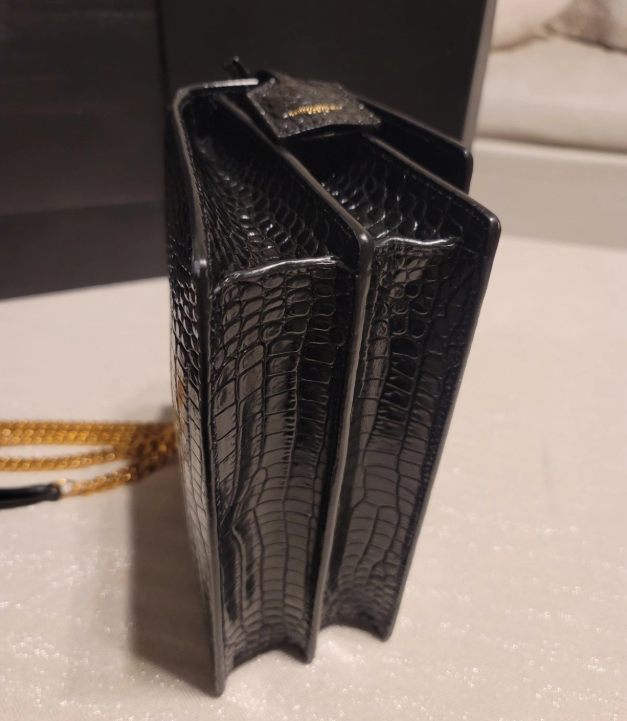 Saint Laurent Sunset Medium Bag in Crocodile-Embossed Leather NOIR Authentic