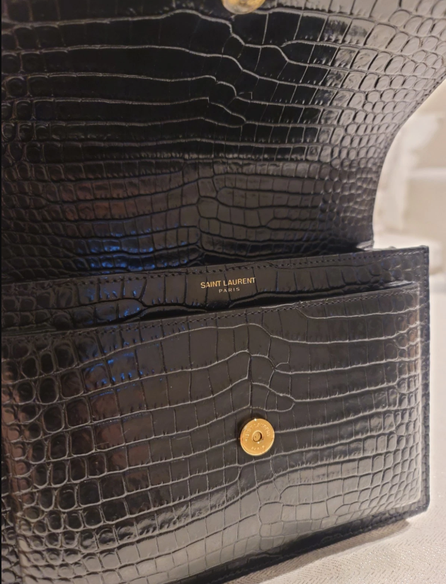 Saint Laurent Sunset Medium Bag in Crocodile-Embossed Leather NOIR Authentic