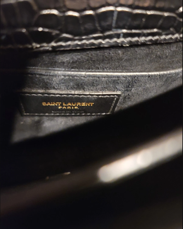 Saint Laurent Sunset Medium Bag in Crocodile-Embossed Leather NOIR Authentic
