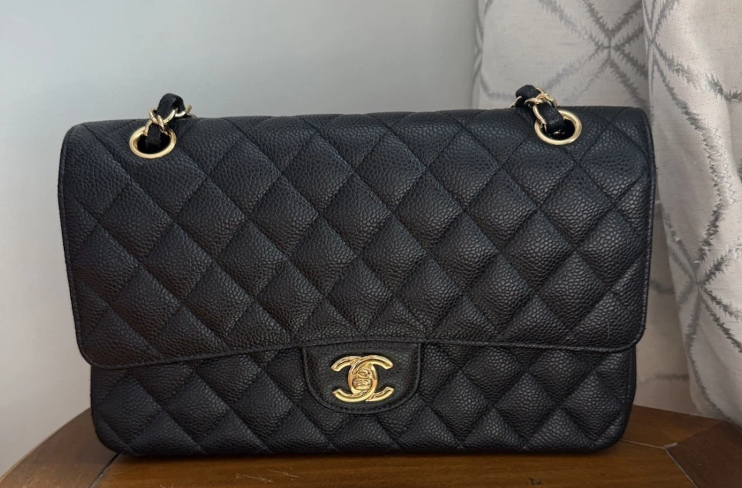 Chanel Classic Black Caviar Medium Double Flap Bag With Gold Hardware