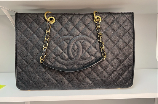 Chanel GST Caviar Quilted Grand Shopping Tote Black / Gold Hardware
