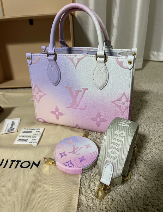 LOUIS VUITTON On The Go PM Monogram Coated Canvas Tote Sunrise Pastel