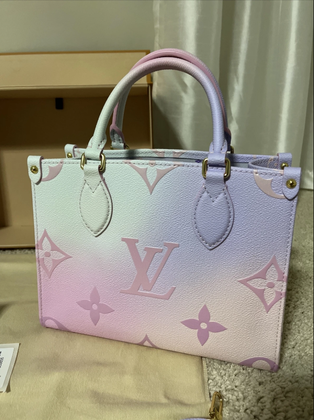 LOUIS VUITTON On The Go PM Monogram Coated Canvas Tote Sunrise Pastel
