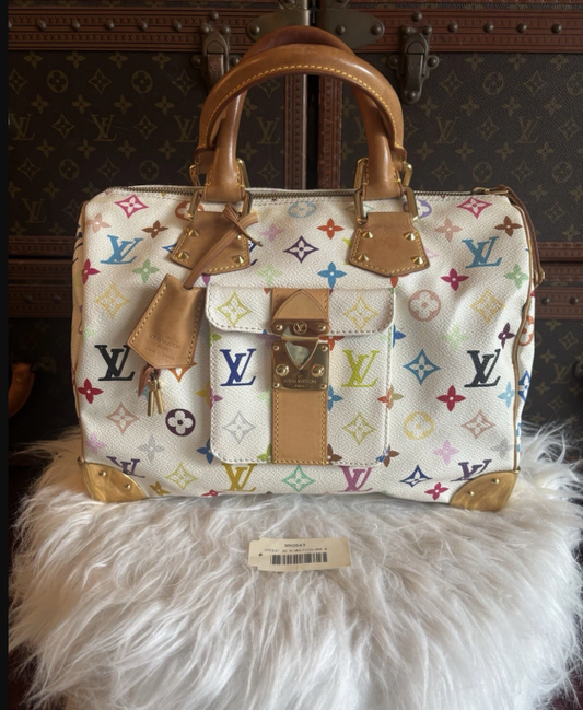 Louis Vuitton Takashi Murakami Multicolor Speedy 30 Monogram White Limited