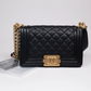 Authentic Chanel Medium Old Boy Bag Lamb Skin Quilted Black Flap Gold Hardware