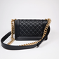 Authentic Chanel Medium Old Boy Bag Lamb Skin Quilted Black Flap Gold Hardware