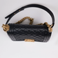 Authentic Chanel Medium Old Boy Bag Lamb Skin Quilted Black Flap Gold Hardware