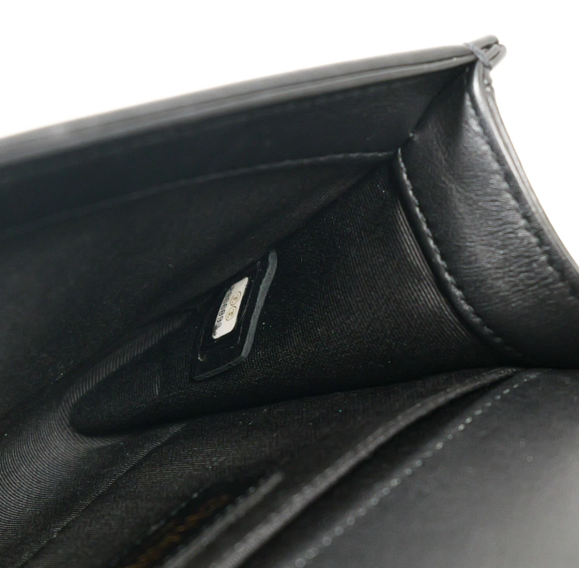 Authentic Chanel Medium Old Boy Bag Lamb Skin Quilted Black Flap Gold Hardware