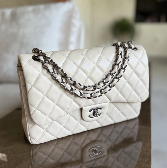CHANEL Classic Jumbo Double Flap Bag – Ivory Quilted Lambskin