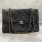 CHANEL CC Paris Matelasse Double Flap Chain Shoulder Bag Leather Black authentic