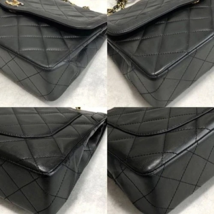 CHANEL CC Paris Matelasse Double Flap Chain Shoulder Bag Leather Black authentic