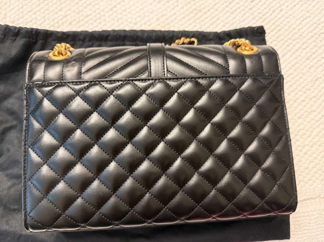 Saint Laurent Black Grain De Poudre Mixed Triquilt Small Monogram Envelope Flap