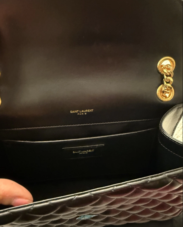 Saint Laurent Black Grain De Poudre Mixed Triquilt Small Monogram Envelope Flap