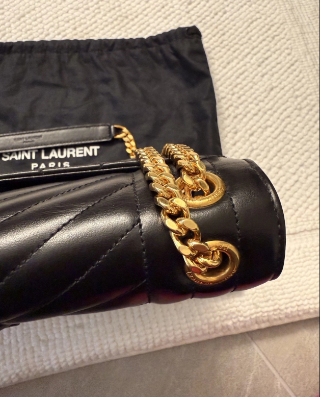 Saint Laurent Black Grain De Poudre Mixed Triquilt Small Monogram Envelope Flap