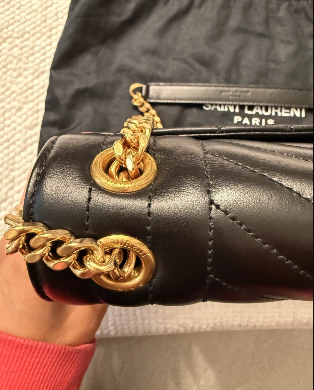 Saint Laurent Black Grain De Poudre Mixed Triquilt Small Monogram Envelope Flap