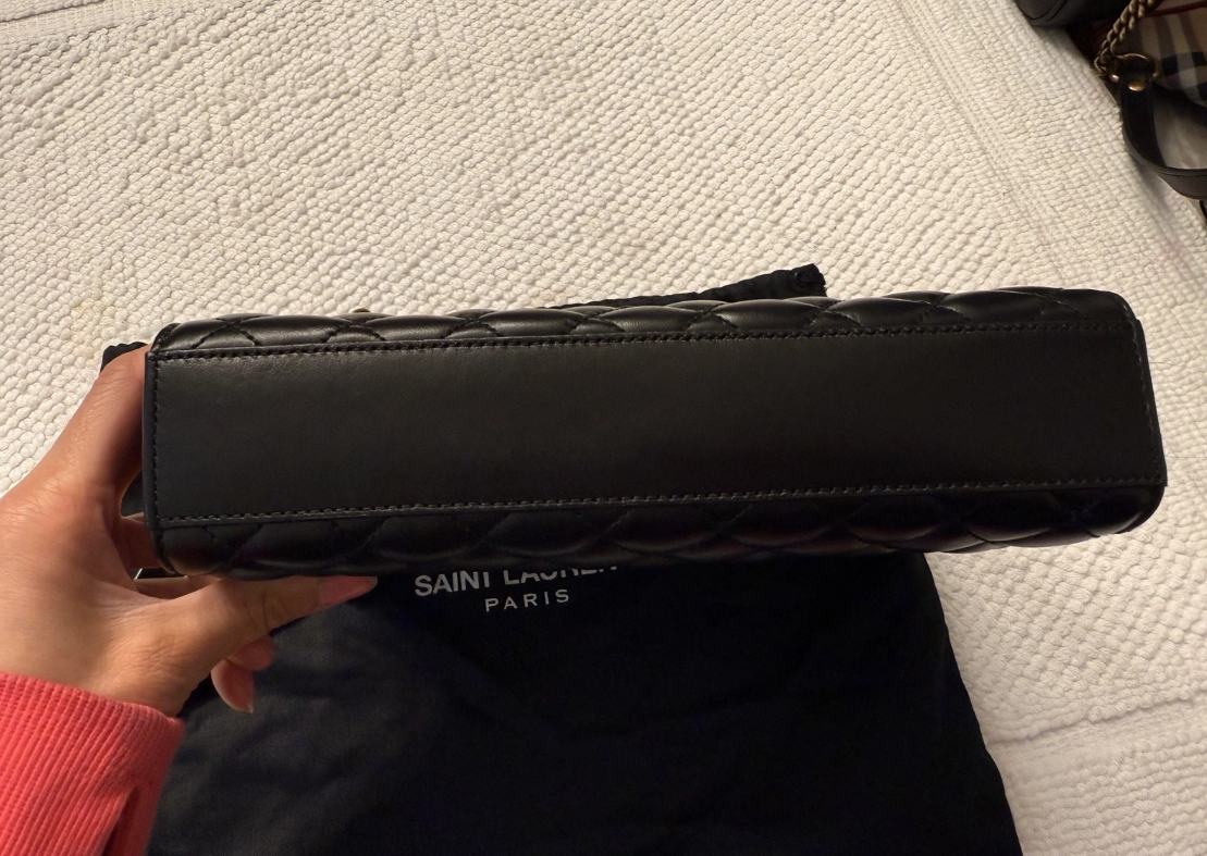 Saint Laurent Black Grain De Poudre Mixed Triquilt Small Monogram Envelope Flap