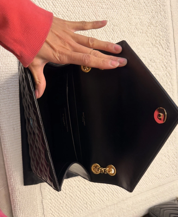 Saint Laurent Black Grain De Poudre Mixed Triquilt Small Monogram Envelope Flap