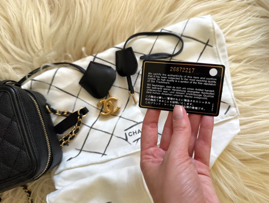 Chanel Vanity Case Small Black Caviar Leather Chain Shoulder Bag Authentic