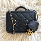 Chanel Vanity Case Small Black Caviar Leather Chain Shoulder Bag Authentic