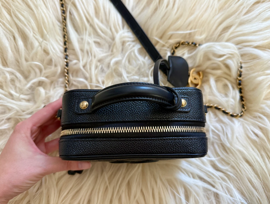 Chanel Vanity Case Small Black Caviar Leather Chain Shoulder Bag Authentic