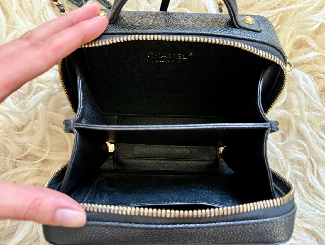 Chanel Vanity Case Small Black Caviar Leather Chain Shoulder Bag Authentic