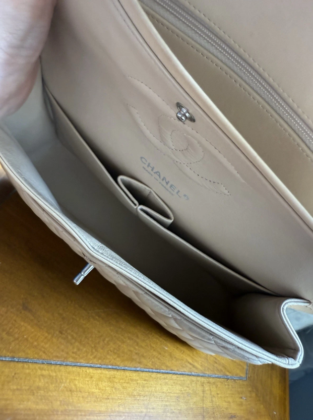 Chanel Classic Beige Clair Lambskin Quilted Medium Double Flap Bag W Silver Hw