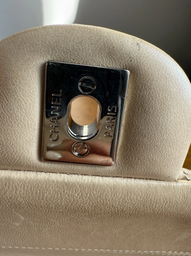 Chanel Classic Beige Clair Lambskin Quilted Medium Double Flap Bag W Silver Hw