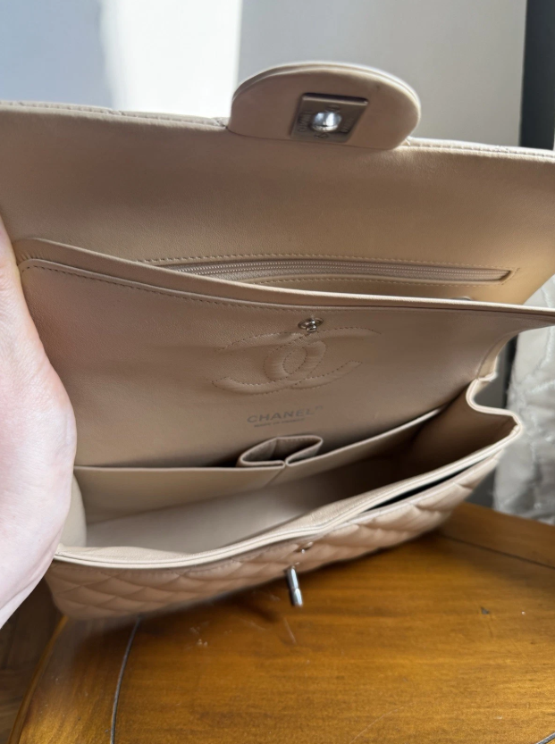 Chanel Classic Beige Clair Lambskin Quilted Medium Double Flap Bag W Silver Hw