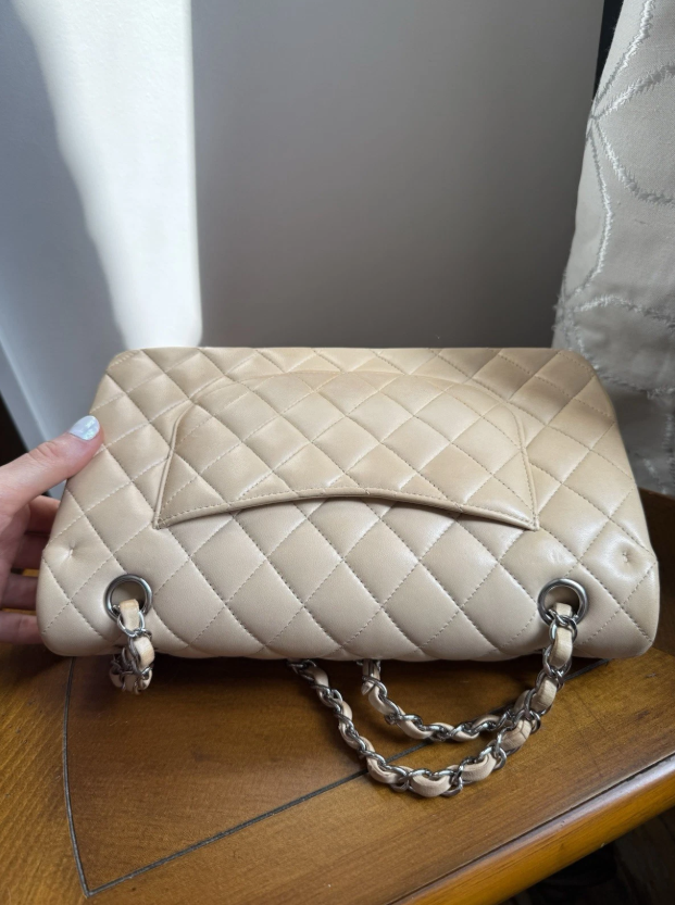 Chanel Classic Beige Clair Lambskin Quilted Medium Double Flap Bag W Silver Hw