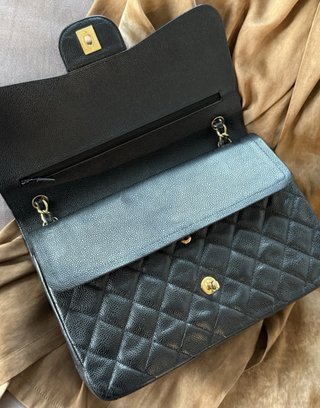 CHANEL Black Caviar Classic Double Flap Jumbo